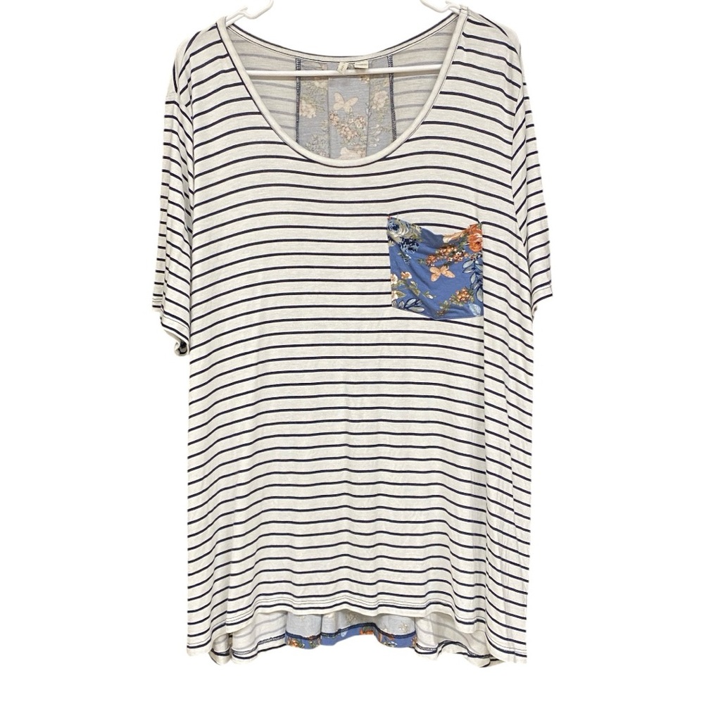 Cato Striped Floral Short Sleeve Top XL